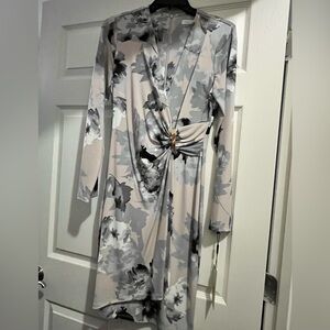 Calvin Klein Gray and Cream Patterned Dress